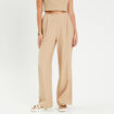Pantalon large boutons beige femme