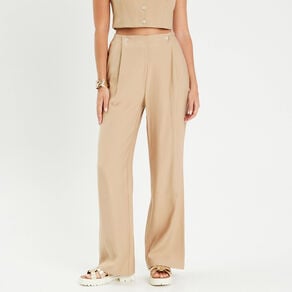 pantalon large boutons beige femme Pantalon large boutons beige femme