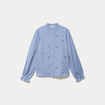 Blouse droite courte col v broderie bleu femme