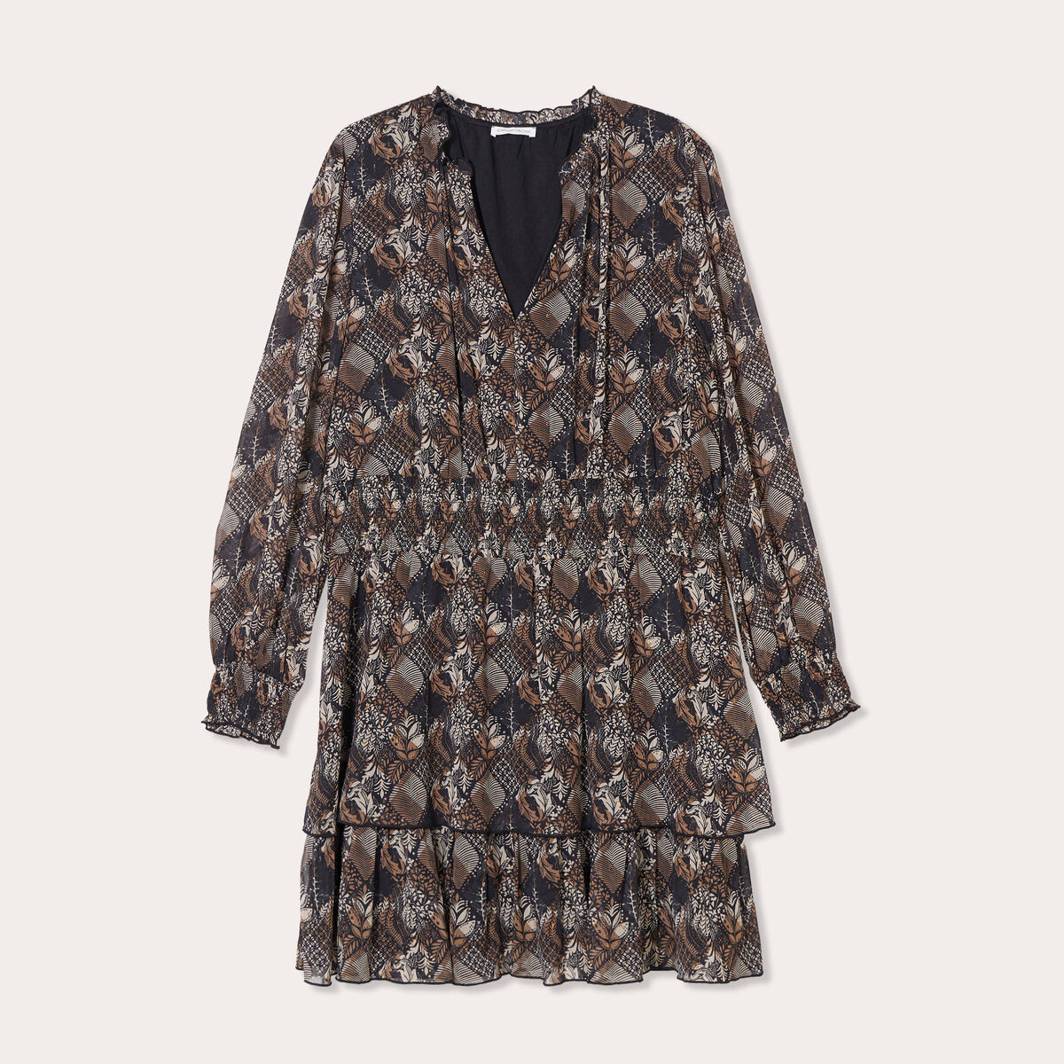 Robe évasée volantée noir femme