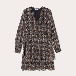 Robe évasée volantée noir femme