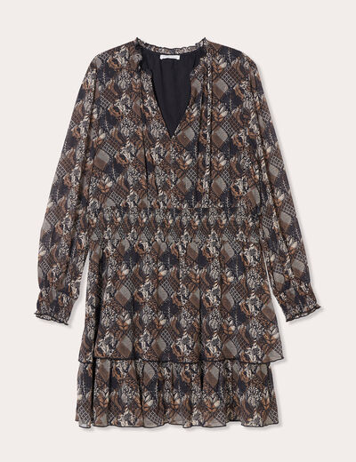 Robe évasée volantée noir femme