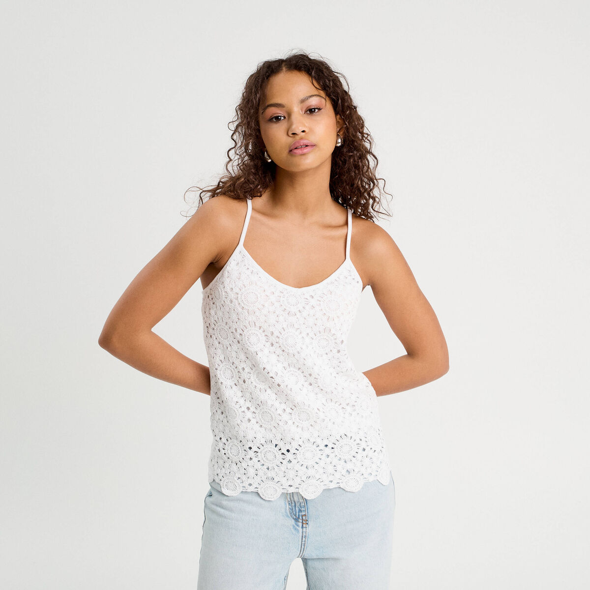 Débardeur effet crochet blanc femme