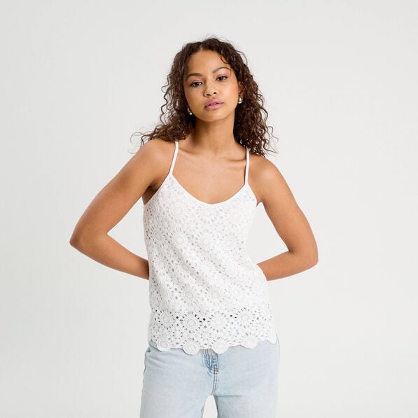 debardeur effet crochet blanc femme Débardeur effet crochet blanc femme