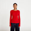 T-shirt ajust&eacute; col rond manches longues rouge femme