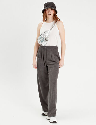 Pantalon city large fluide gris clair femme
