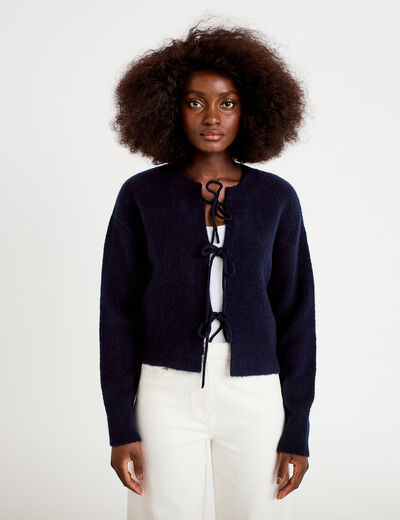 Gilet court nou&eacute; bleu marine femme