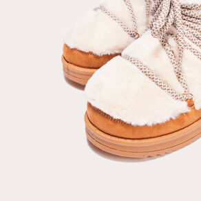 Bottines fausse fourrure à lacets camel femme