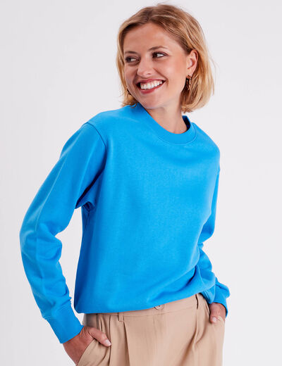 Sweat oversize col rond bleu femme