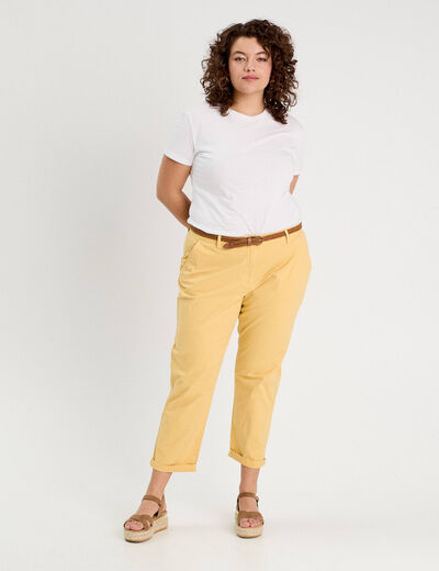 Pantalon chino 7/8ème jaune clair femme