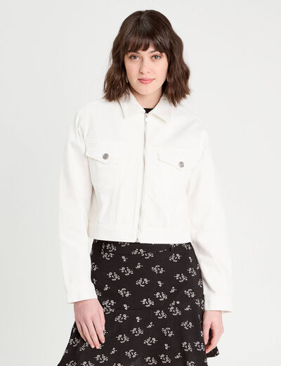 Veste zippée en jean ecru femme