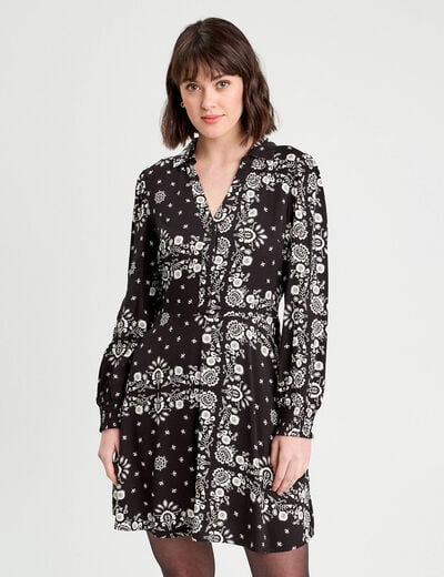 Robe évasée manches longues noir femme