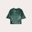 T-shirt sequins col montant vert fonc&eacute; femme