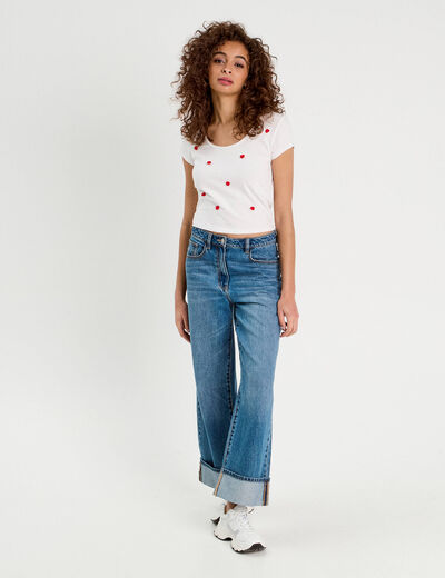 T-shirt détails brodés blanc femme