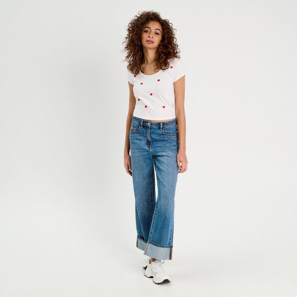t shirt details brodes blanc femme T-shirt détails brodés blanc femme