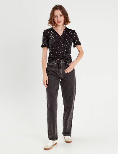 Chemise manches courtes nouée noir femme