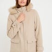 Manteau mi-long &agrave; capuche beige femme
