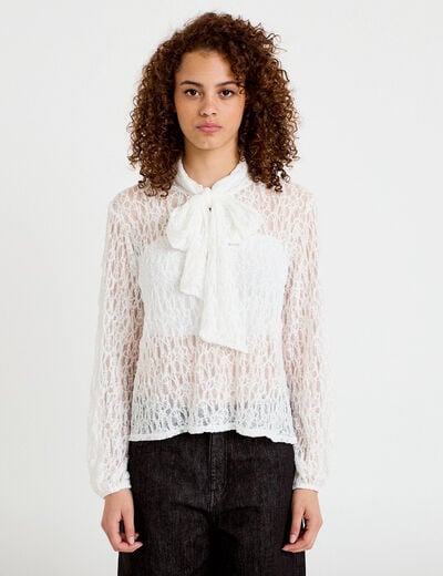 Blouse droite col montant dentelle ecru femme