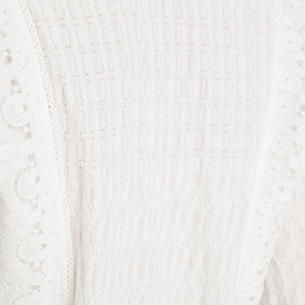 Blouse manches longues smockée ecru femme