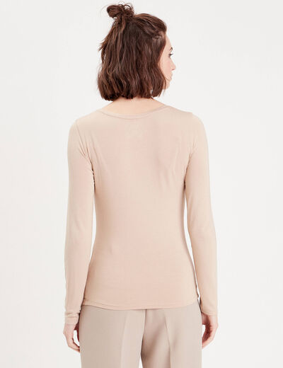 T-shirt uni à manches longues sable femme