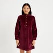Robe droite velours col montant bordeaux femme