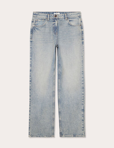 Jeans droit 5 poches denim bleach femme