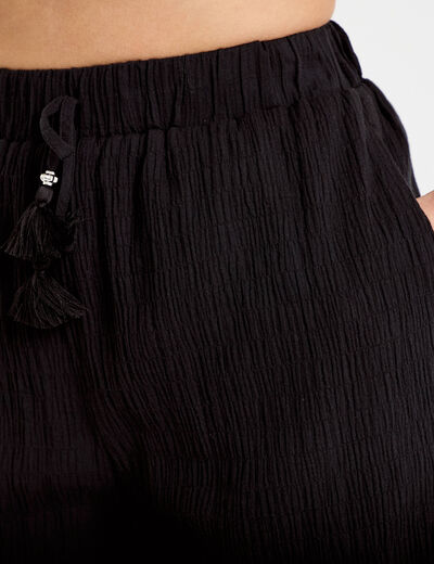 Pantalon large taille haute pliss&eacute; noir femme