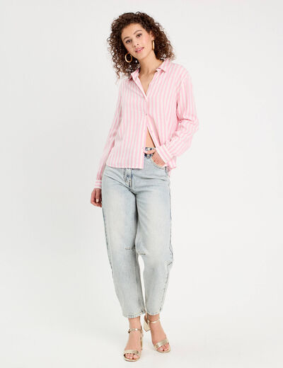 Chemise manches longues contenant du lin rose clair femme