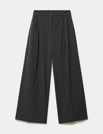 Pantalon large &agrave; pinces gris femme