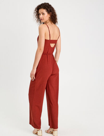 Combinaison pantalon bretelles marron cognac femme