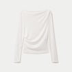 T-shirt col b&eacute;nitier manches longues ecru femme