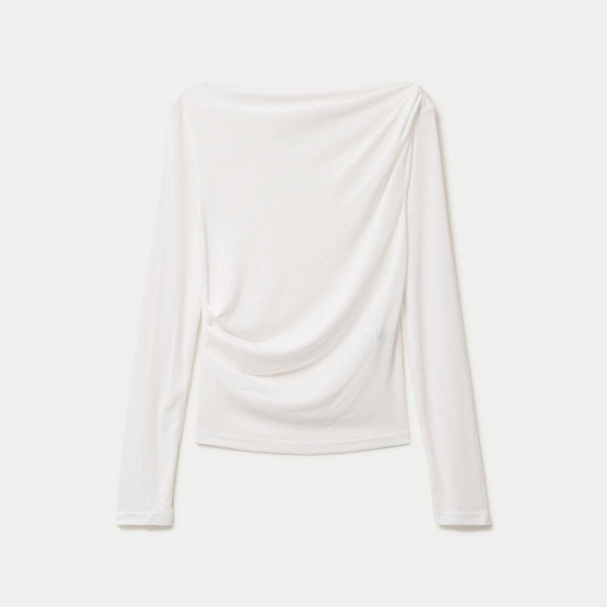 T-shirt col b&eacute;nitier manches longues ecru femme