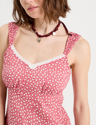 Robe longue évasée rose femme