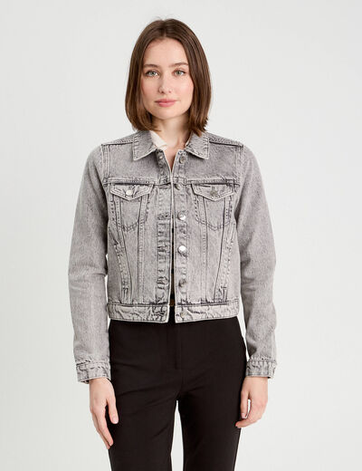 Veste boutonnée en jean denim gris femme