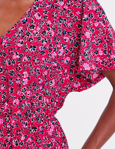 Robe évasée col en V rouge femme