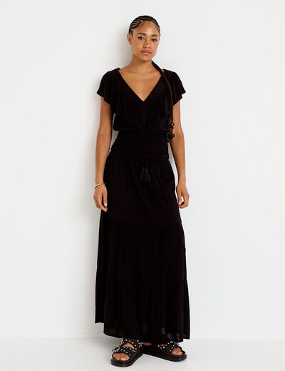 Jupe longue pliss&eacute;e &eacute;vas&eacute;e noir femme