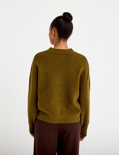 Pull col rond vert olive femme