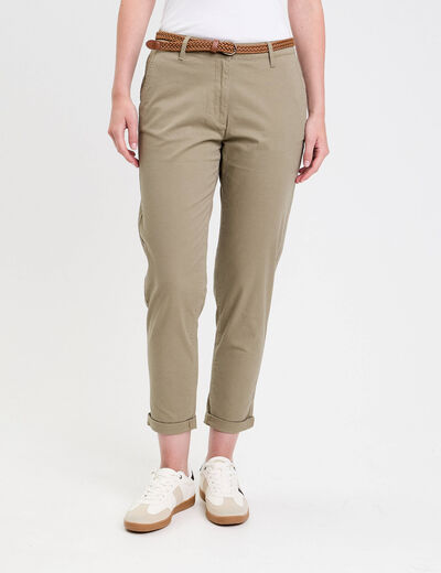 Pantalon chino 7/8ème vert femme
