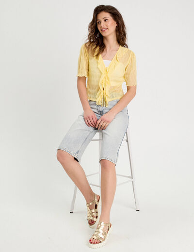 Blouse nouée avec volants jaune clair femme