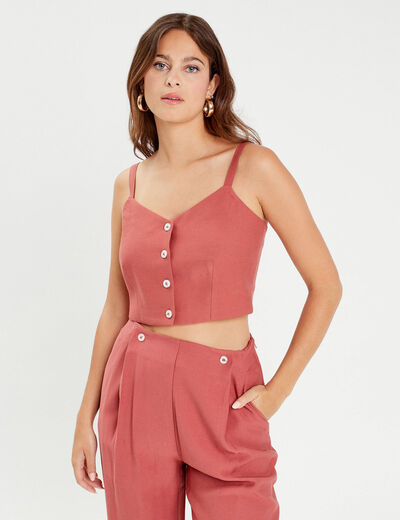 Caraco cropped boutonné vieux rose femme