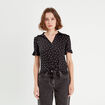 Chemise manches courtes nouée noir femme