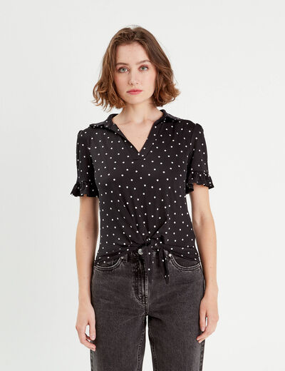 Chemise manches courtes nouée noir femme