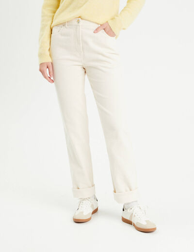 Pantalon straight velours ecru femme