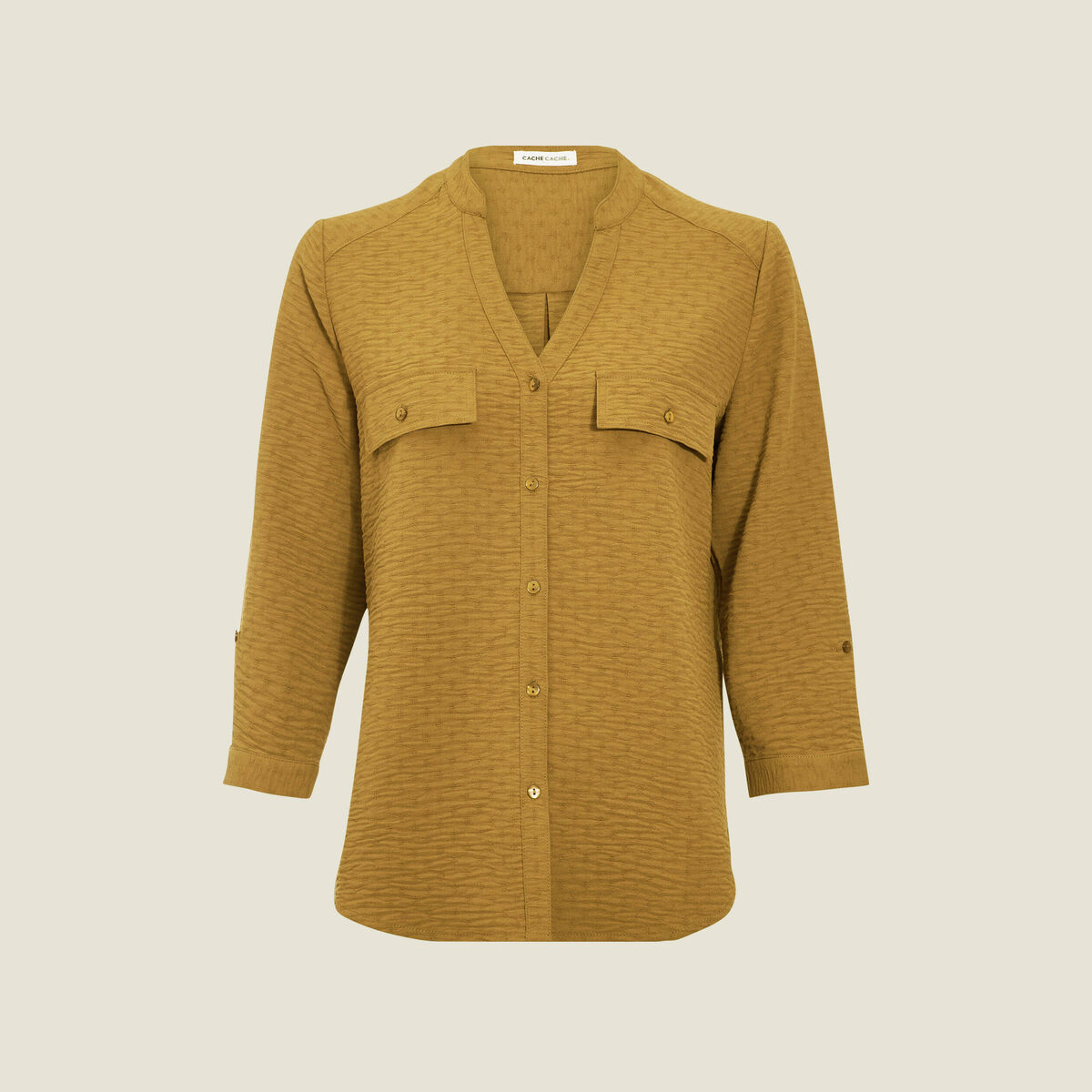 Chemise manches 3/4 vert olive femme