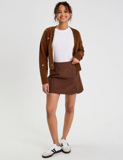 Jupe-short évasée marron foncé femme