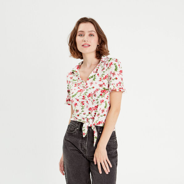 chemise manches courtes nouee blanc femme Chemise manches courtes nouée blanc femme