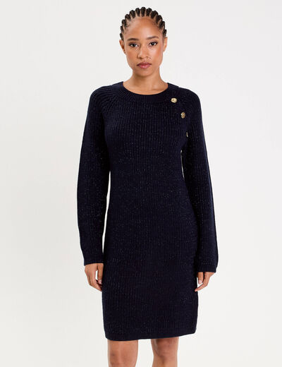 Robe pull d&eacute;tails de boutons bleu marine femme