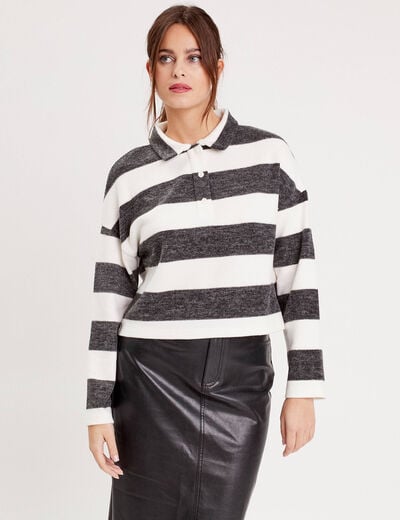 Sweat col polo manches longues gris femme