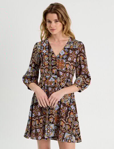 Robe évasée manches 3/4 noir femme