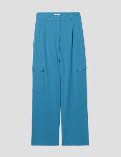Pantalon city large cargo bleu pétrole femme